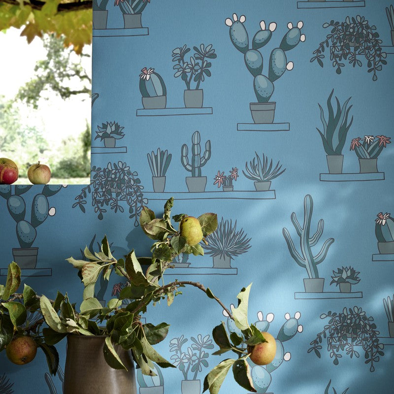 Little Greene Mr Straw’s Greenhouse wallpaper in Air Force Blue — detail