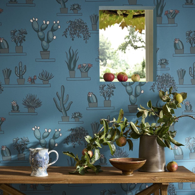 Little Greene Mr Straw’s Greenhouse wallpaper in Air Force Blue — room view