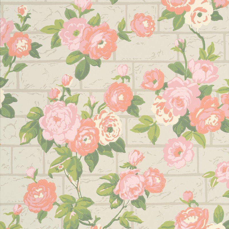 Little Greene Rose Garden wallpaper in Green Stone
