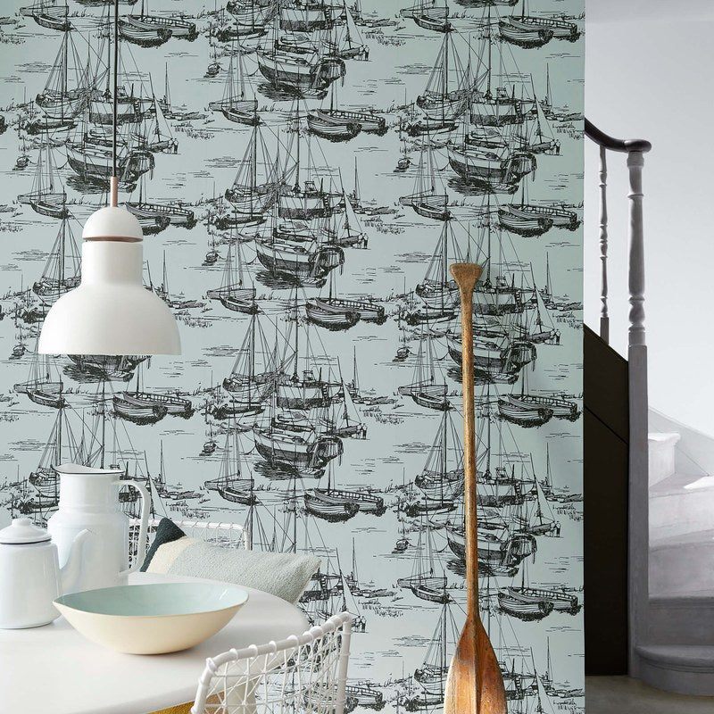 Little Greene Zingara wallpaper in Cerulean Sea — room view