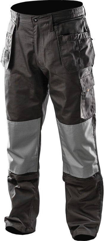 Working trousers with detachable pockets and legs