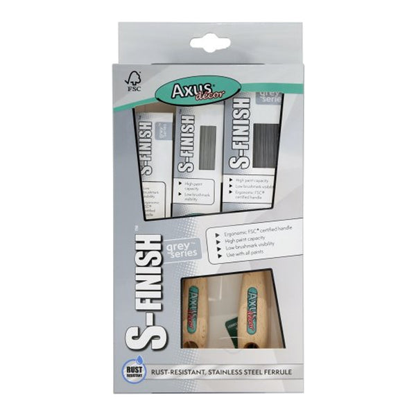 Axus S-Finish Brush Set 1", 1.5", 2" Grey Series