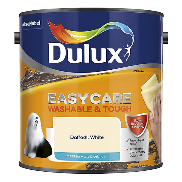 Dulux Easycare Daffodil White Matt Paint 2.5L – available at Decor Express paint shop London.