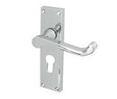 Victorian Scroll Euro Lever Lock on Back Plate Handle Polished Chrome